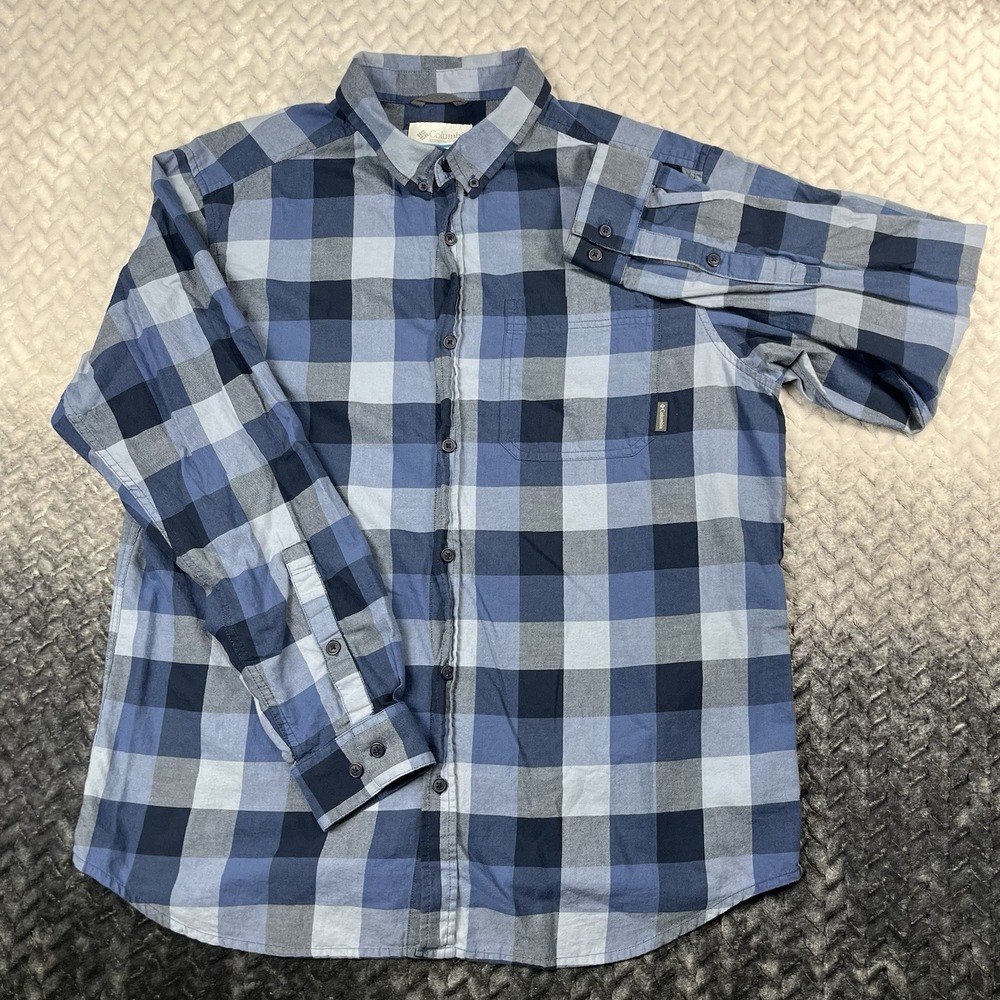 Columbia Shirt Mens L Blue Plaid Rapid Rivers Long Sleeve Flannel Button